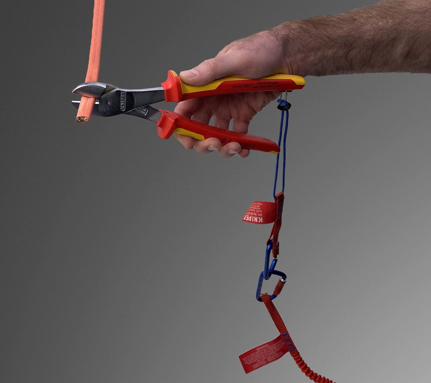 Knipex 74 06 250 T High Leverage Diagonal Cutters-1000V Insulated-Tethered Attachment