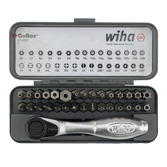 Wiha 74958 32-Piece GoBox Security Bit Set w/ Mini Ratchet