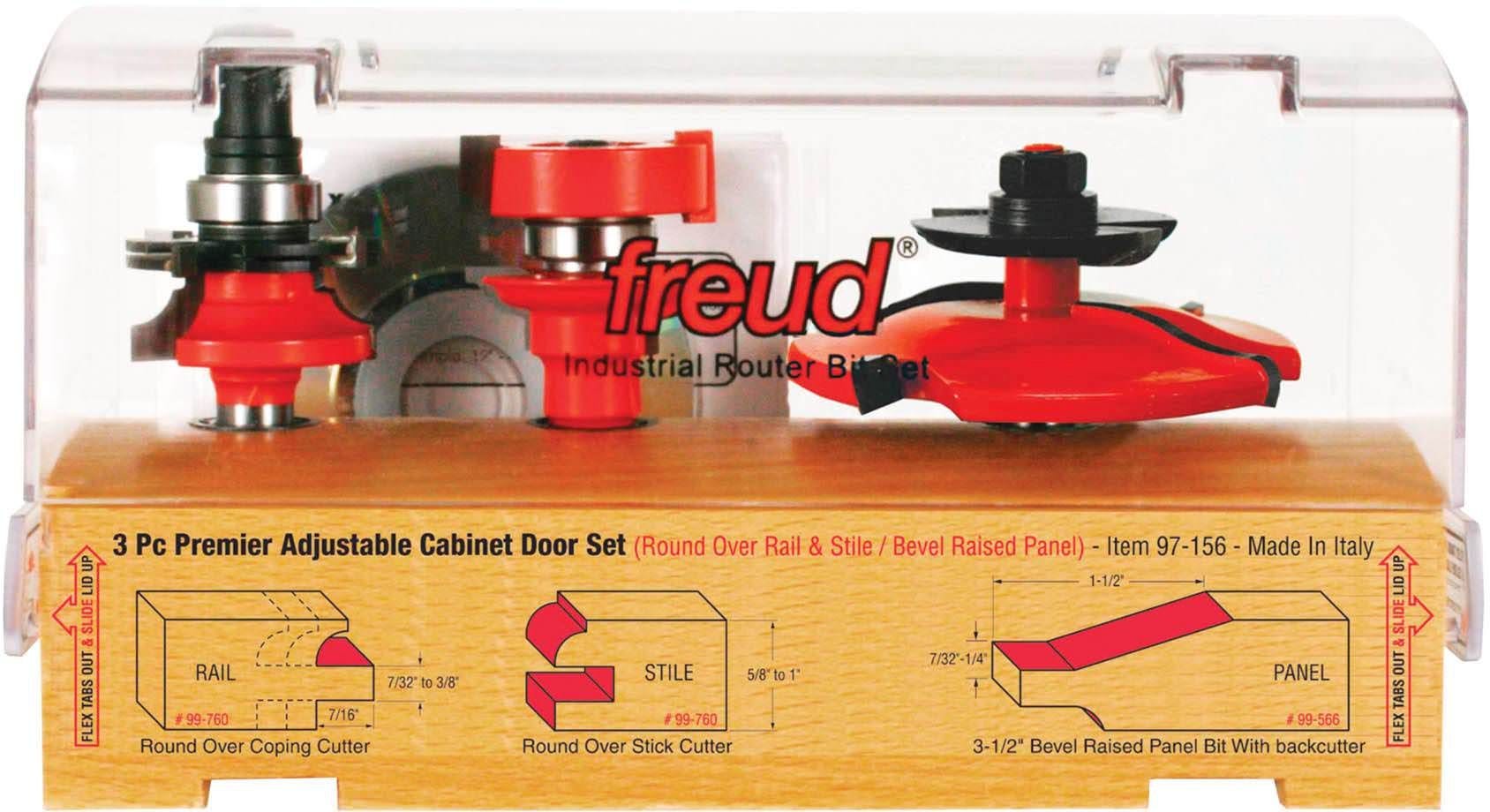 Freud 97-156 3 Piece Premier Adjustable Cabinet Router Bit Set