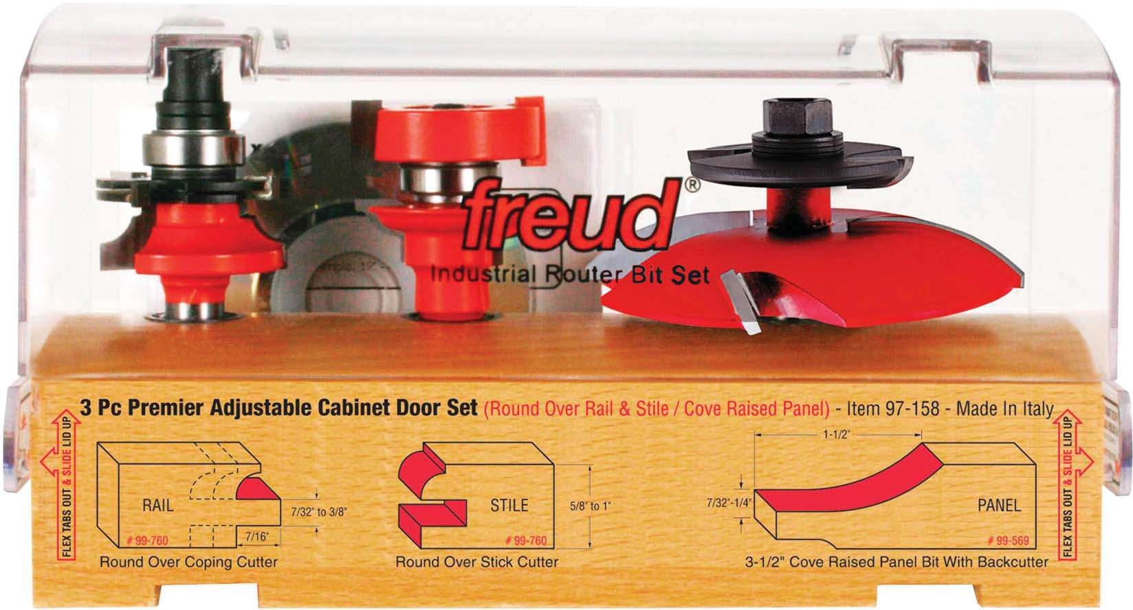 Freud 97-158 3 Piece Premier Adjustable Cabinet Router Bit Set