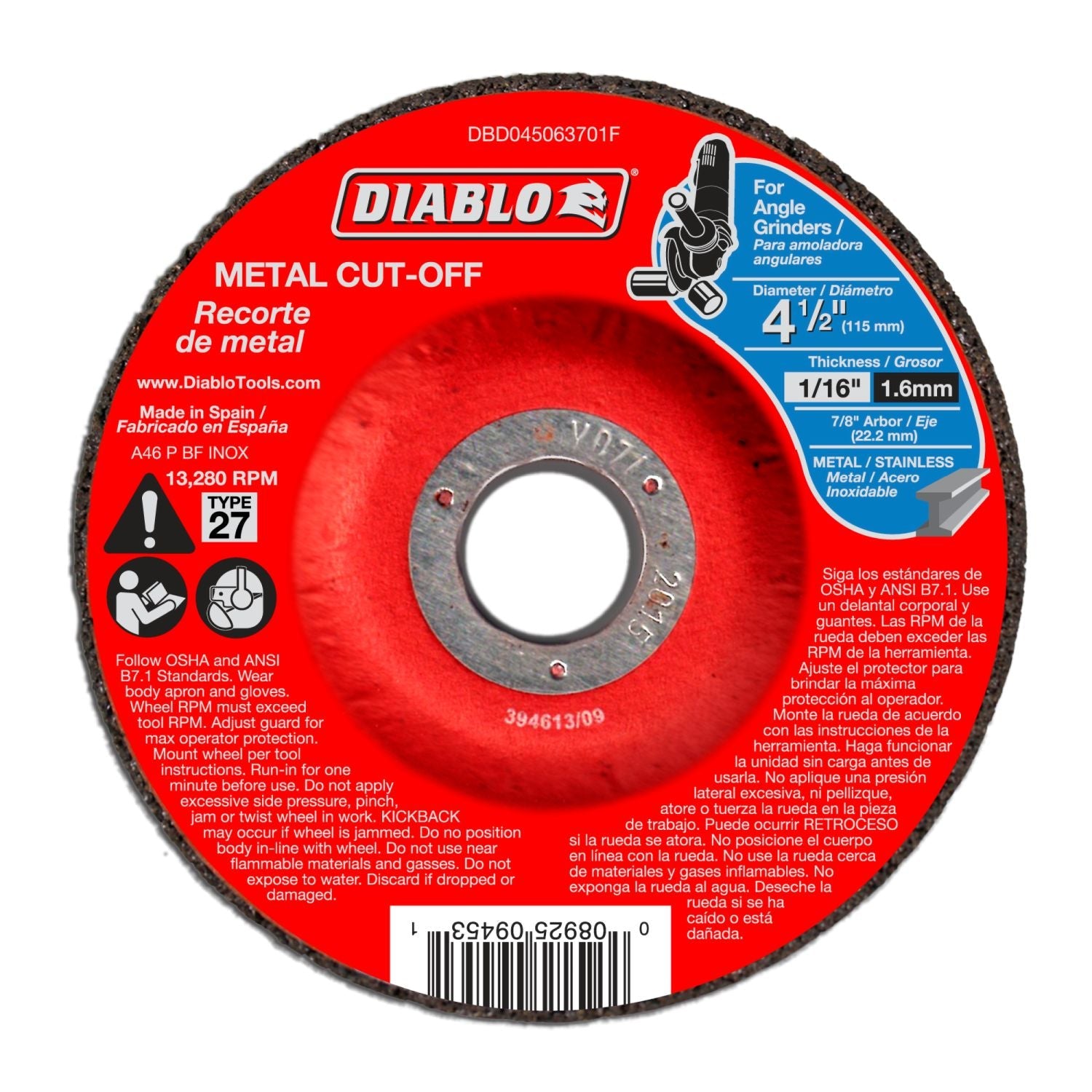 DISABLED CD デスメタル Diablo DBD045063710F 4-1/2 Inch Metal Cut Off Disc - Type 27 , 10