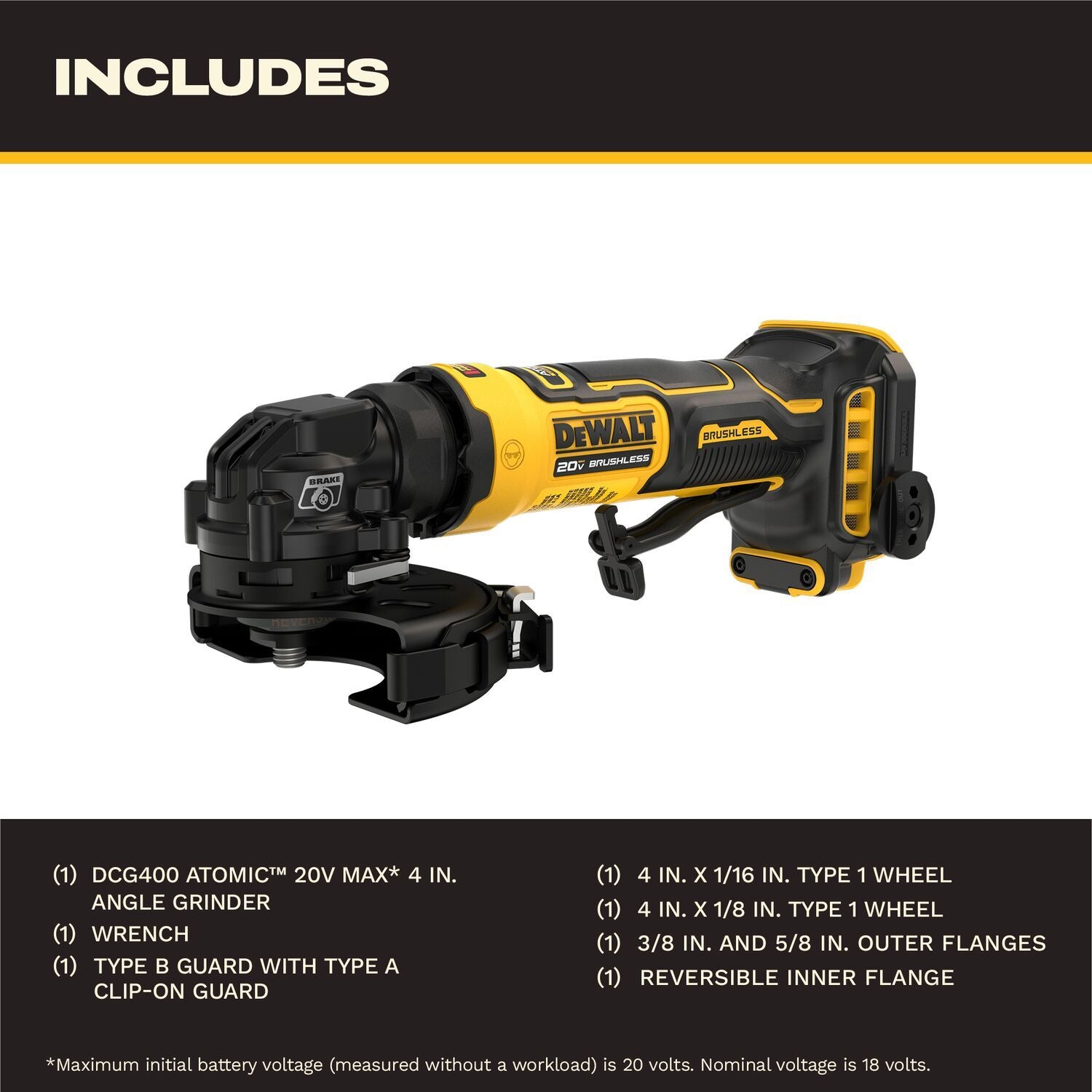 DeWALT DCG400B ATOMIC 20V MAX 4-in. Angle Grinder, Tool Only