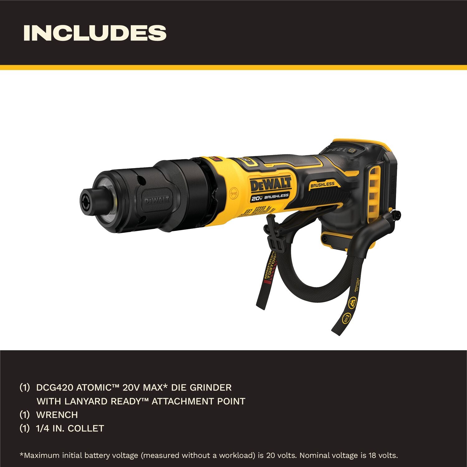 DeWALT DCG420BLR 20V MAX ATOMIC Die Grinder with Lanyard Ready Attachment Point, Tool Only