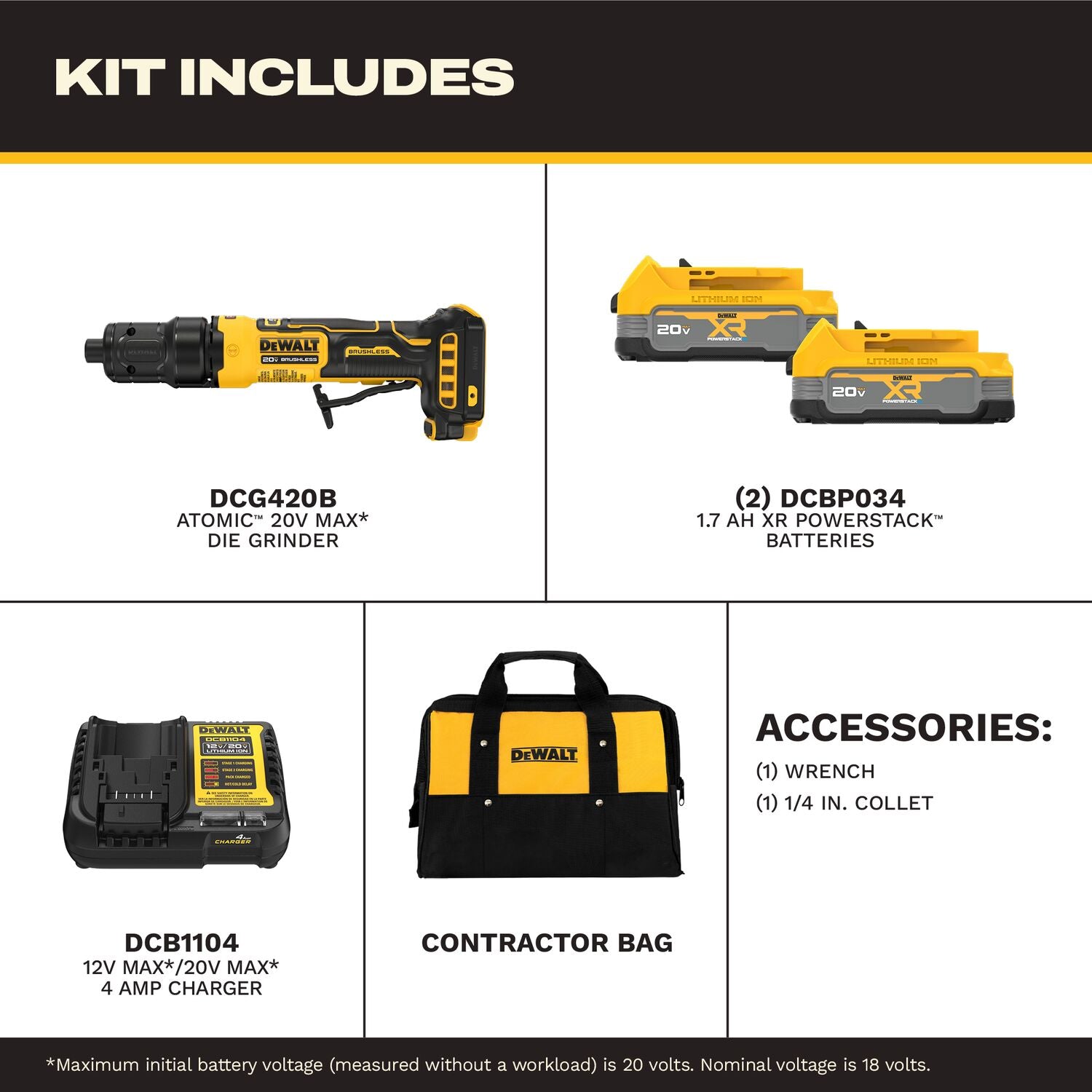 DeWALT DCG420E2 20V MAX ATOMIC Die Grinder 1.7Ah XR POWERSTACK Kit