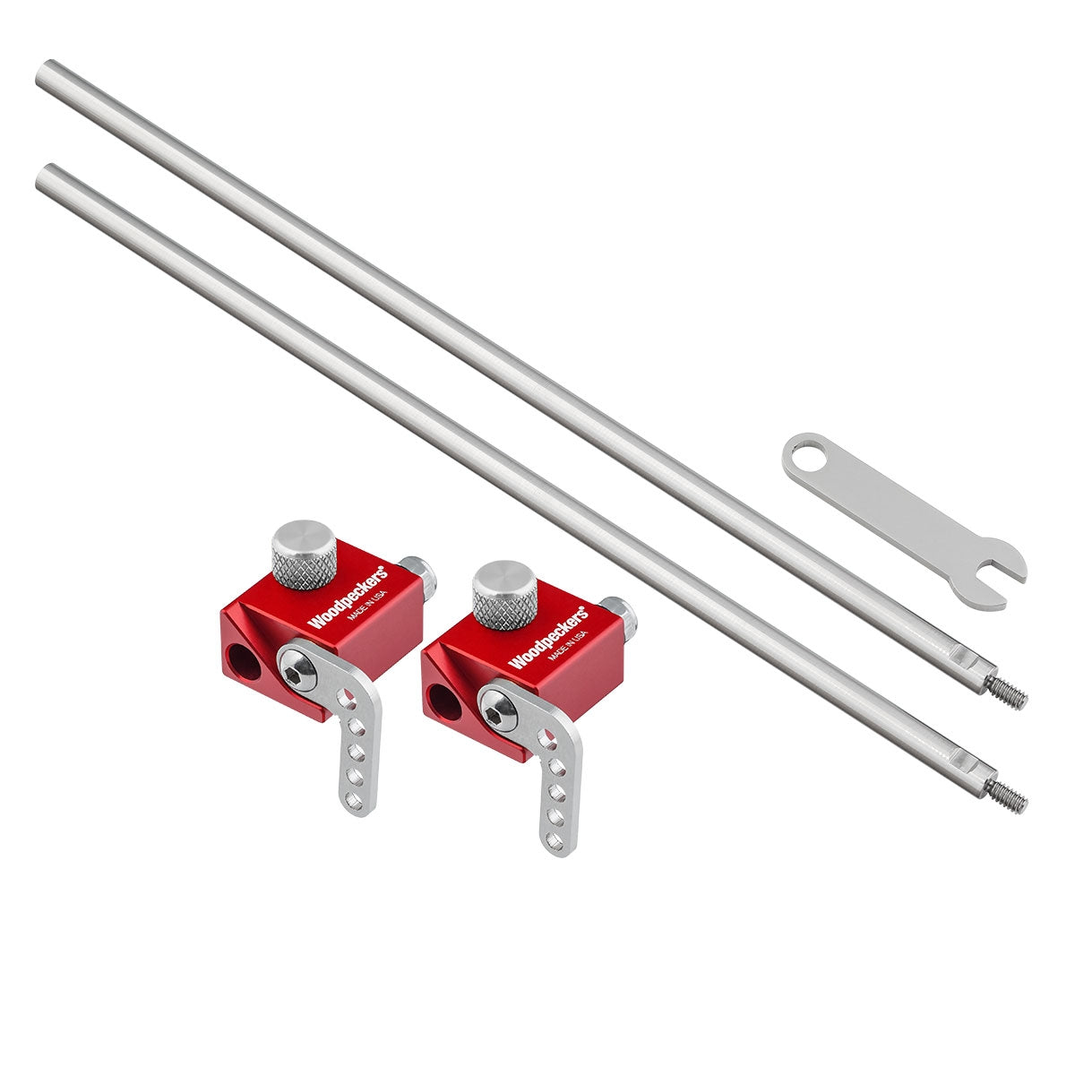 Woodpeckers ALDG-21-FSK Auto-Line Drill Guide Flip Stop Kit - Includes 2 Flip Stops, 2 Extension Rods And Wrench.