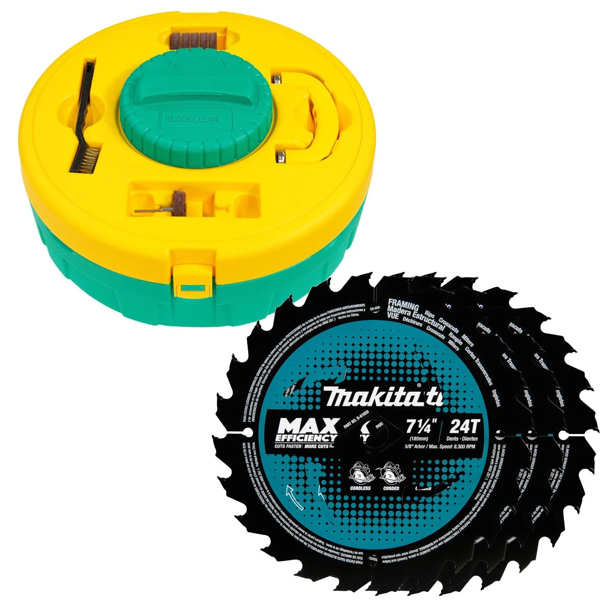 Micro Jig BLADECLEAN Blade & Bit Cleaning System w/ Makita 7-1/4" 24T Carbide-Tipped Framing Blades (3-Pack)