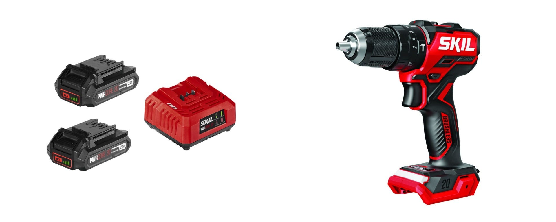 SKIL PWR CORE 20 Brushless 20V 1/2 In. Compact Hammer Drill with 2X2.0Ah Battery and Charger Starter Kit