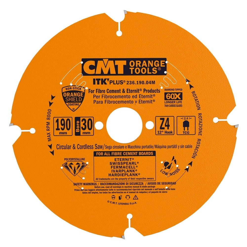 CMT 236.190.04M Fiber Cement Blade, 190mm x 4 Teeth for TS 75