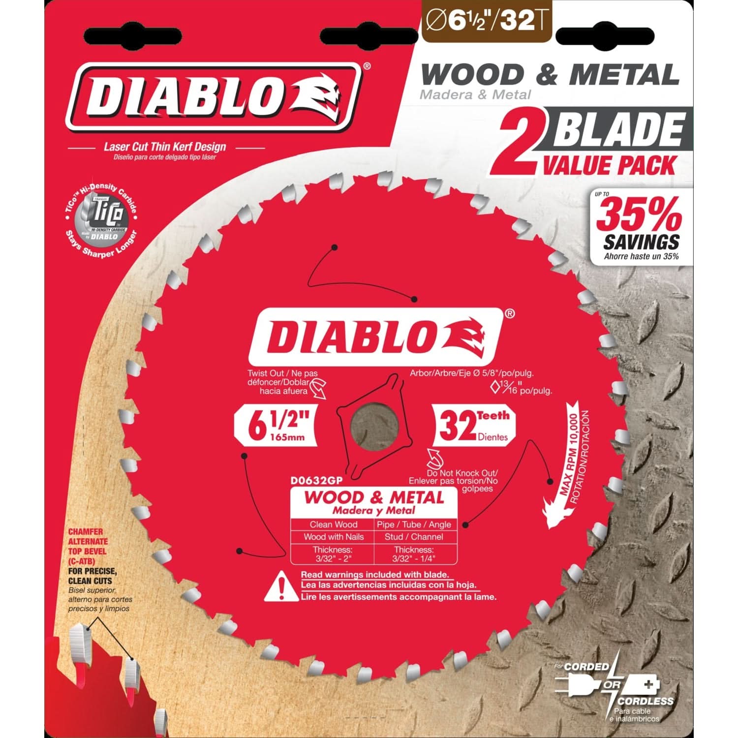 Diablo D0632GPX2 6-1/2-in. x 32-Tooth Framing Saw Blade Value-Pack