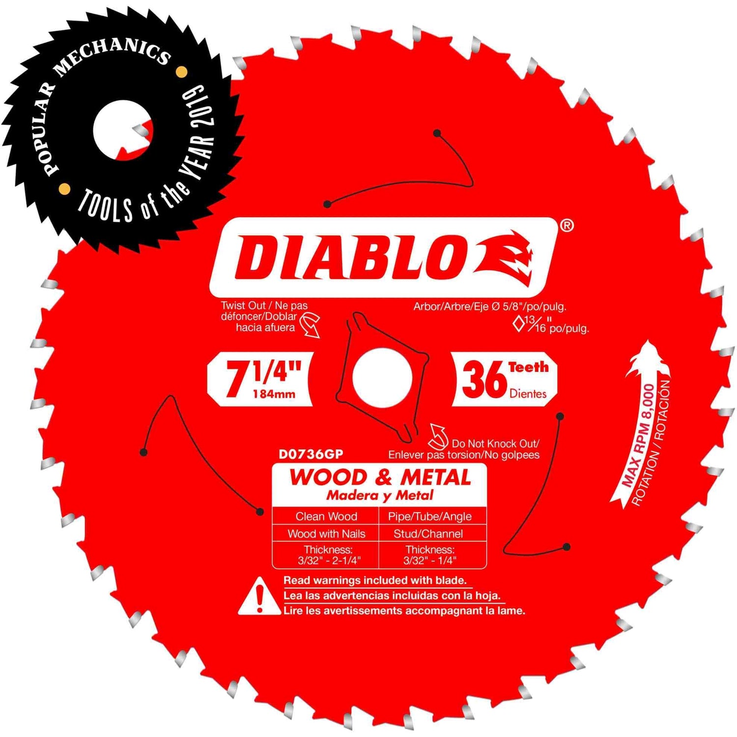 Diablo D0736GPA 7-1/4 in. x 36-Tooth Wood & Metal Carbide Saw