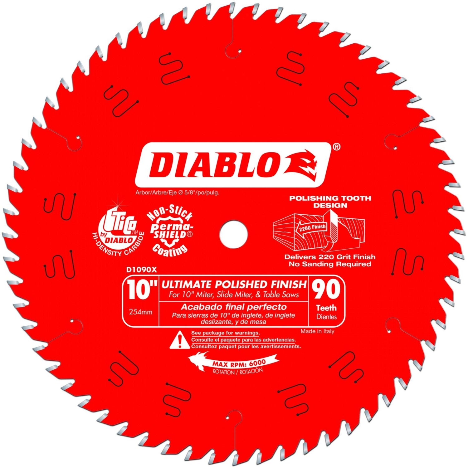 Diablo D1090X 10 in. x 90-Tooth  Ultimate Polished Finish Saw Blade