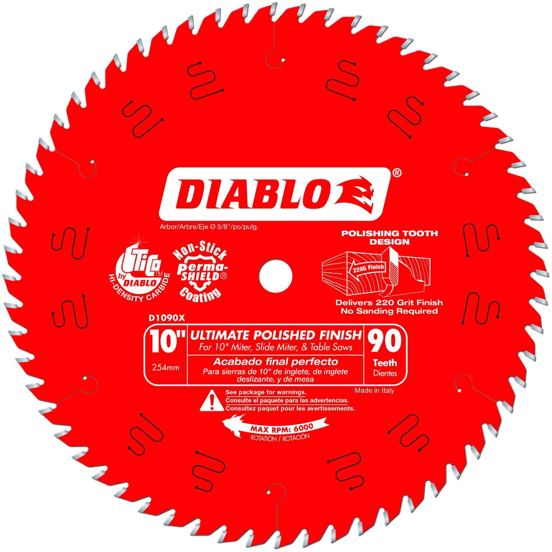 Diablo D1090X 10 in. x 90-Tooth  Ultimate Polished Finish Saw Blade