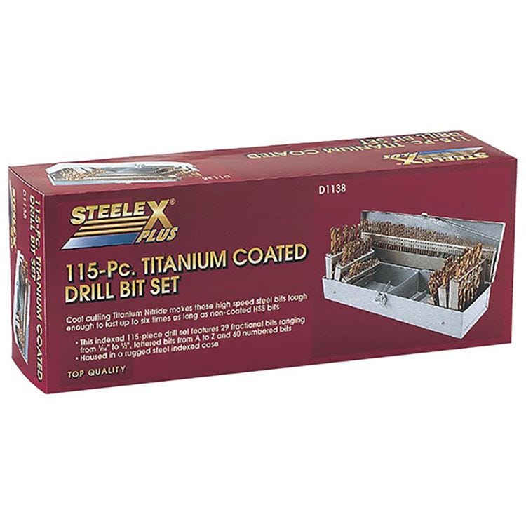 Shop Fox D1138 115 pc. TiN Coated HSS Drill Bit Set in Steel Index