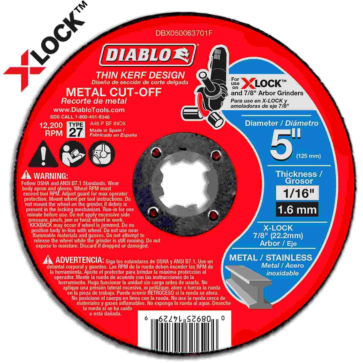 Diablo DBX050063701F 5 InchType 27 Metal Cut-Off Disc for X-Lock
