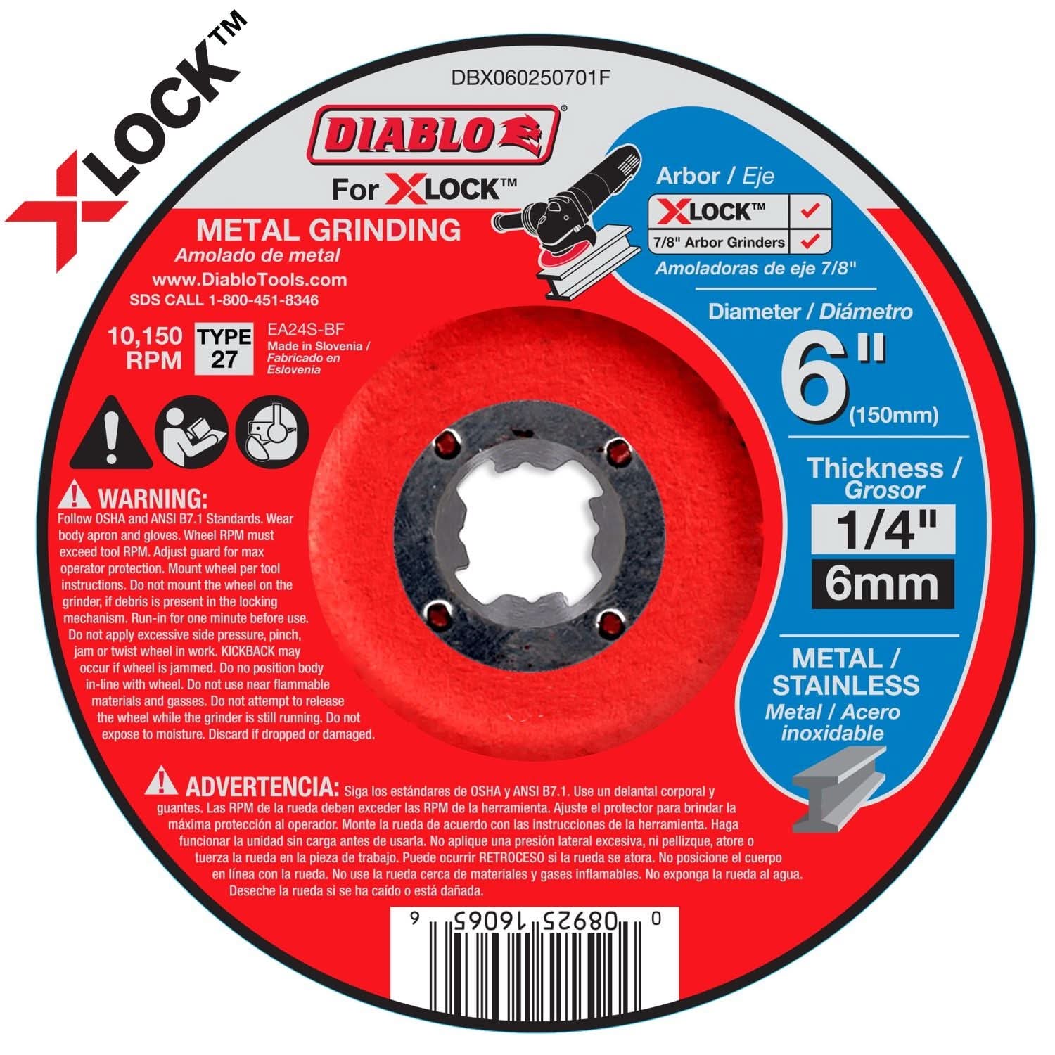 Diablo DBX060250701F 6 in. Type 27 Metal Grinding Disc for X-Lock