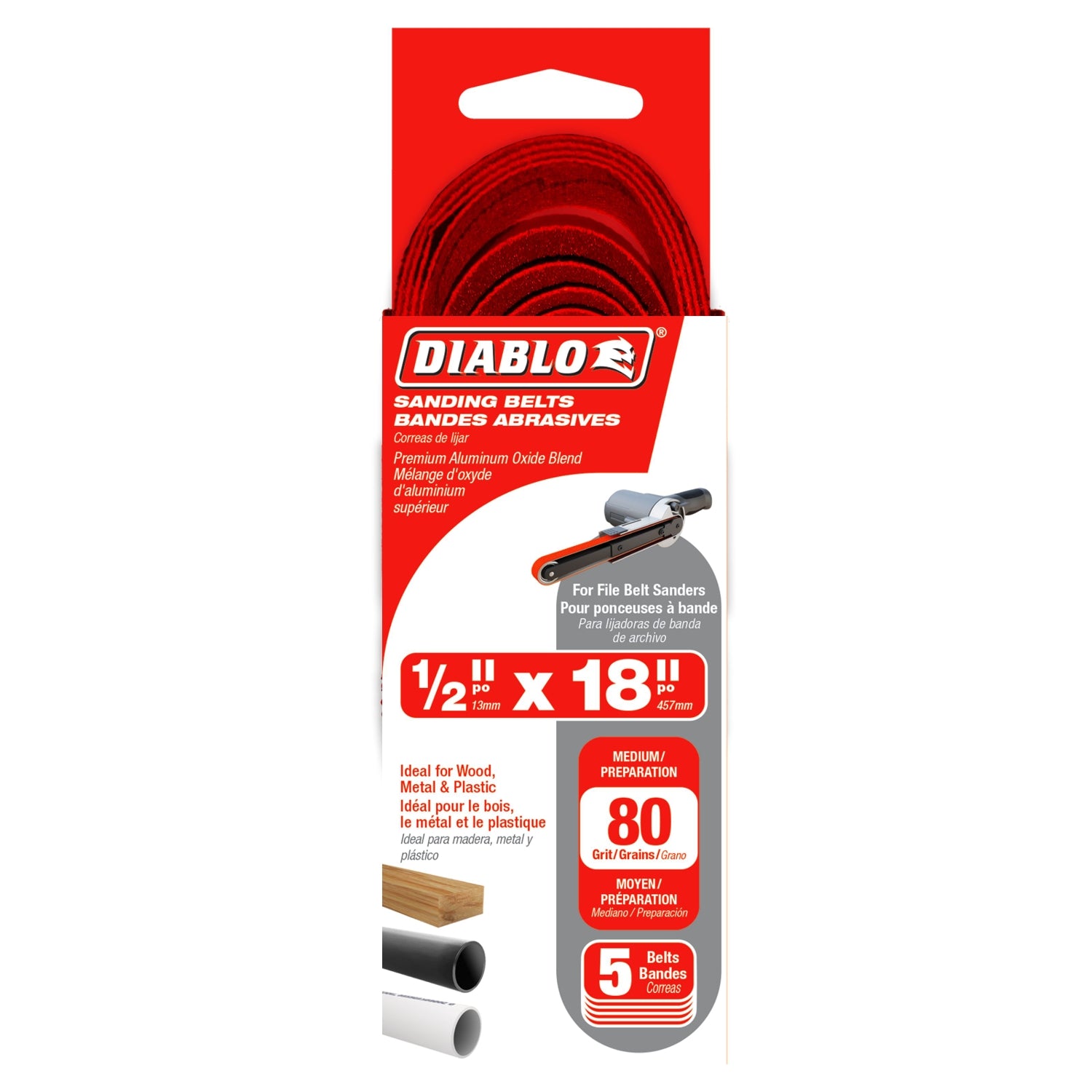 Diablo DCB518080S05G 1/2 in. x 18 in. 80-Grit (Medium) Detail File Sanding Belt (5-Pack)
