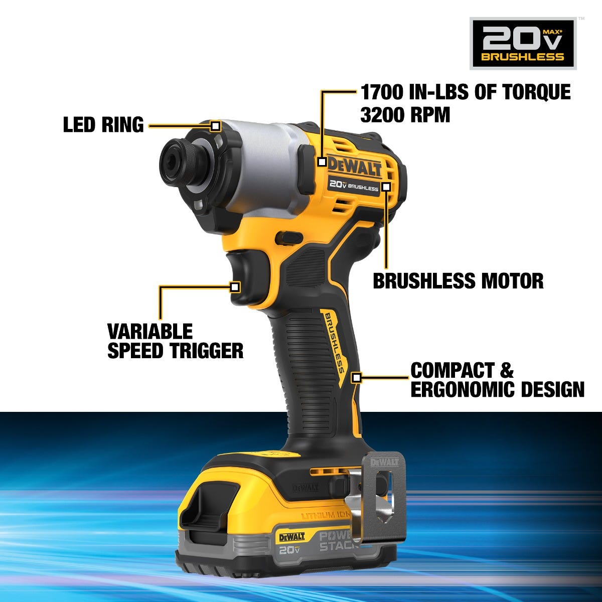 DEWALT DCF840E1 20V MAX* Brushless 1/4 in. Impact Driver PowerStack Kit