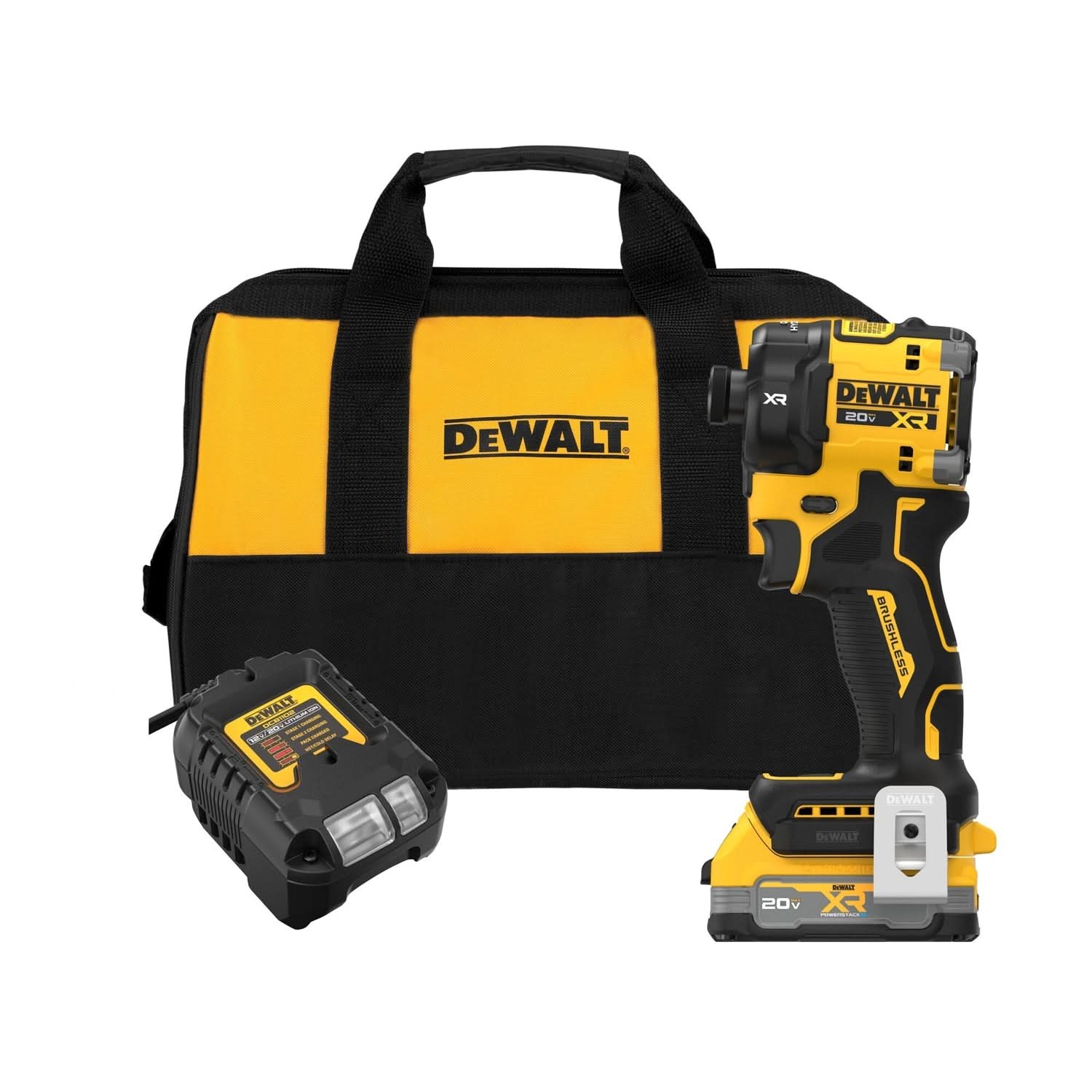 dewalt rechargeable flashlight home depot DeWalt DCF870E1 20V MAX XR Brushless Cordless 1/4 In. Quiet Hydraulic Impact Driver Kit