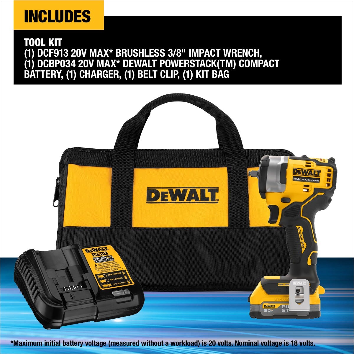 DEWALT DCF913E1 20V MAX* 3/8 in. Cordless Impact Wrench with Hog Ring Anvil Kit