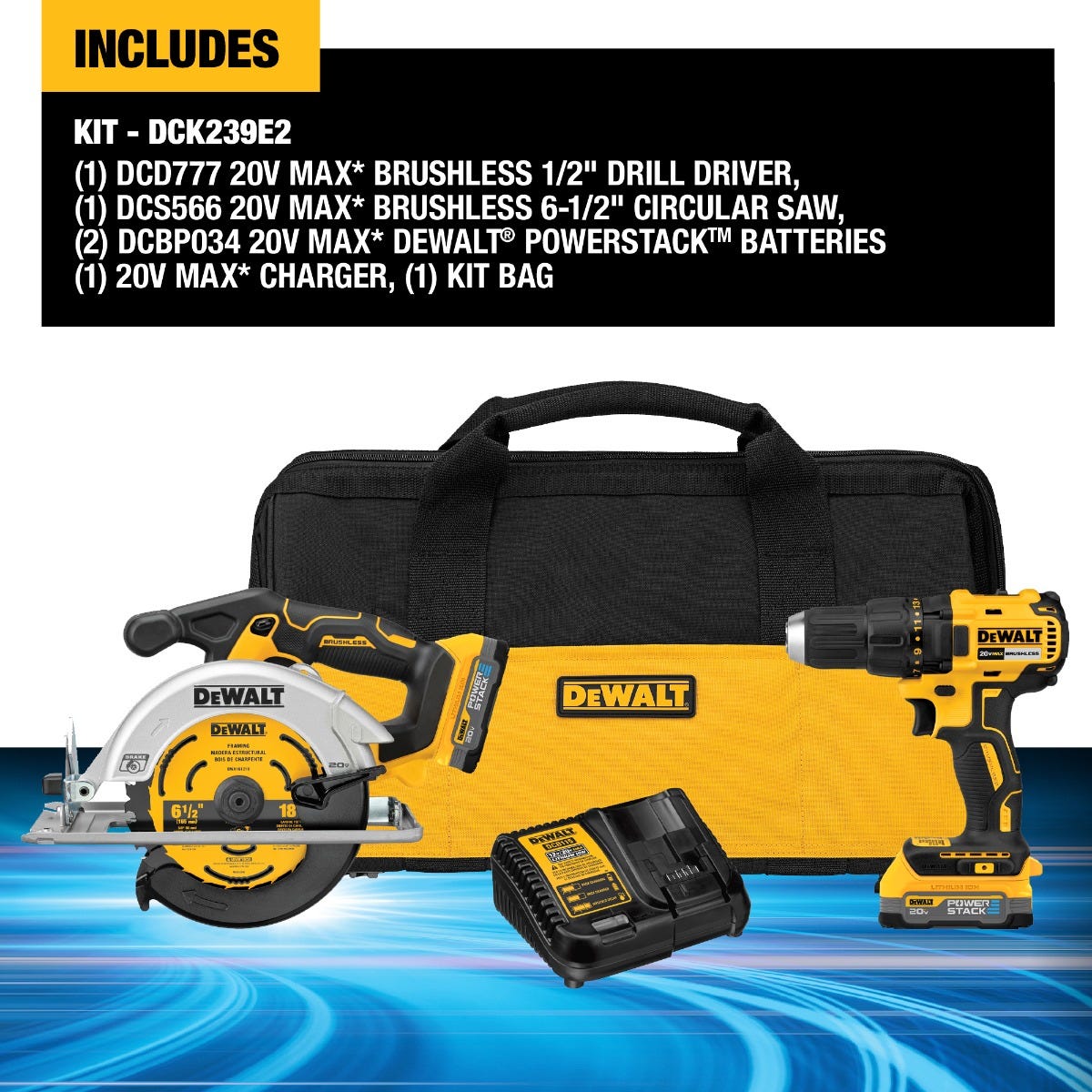 DEWALT DCK239E2 20V MAX* Brushless Circular Saw and Drill Combo PowerStack Kit