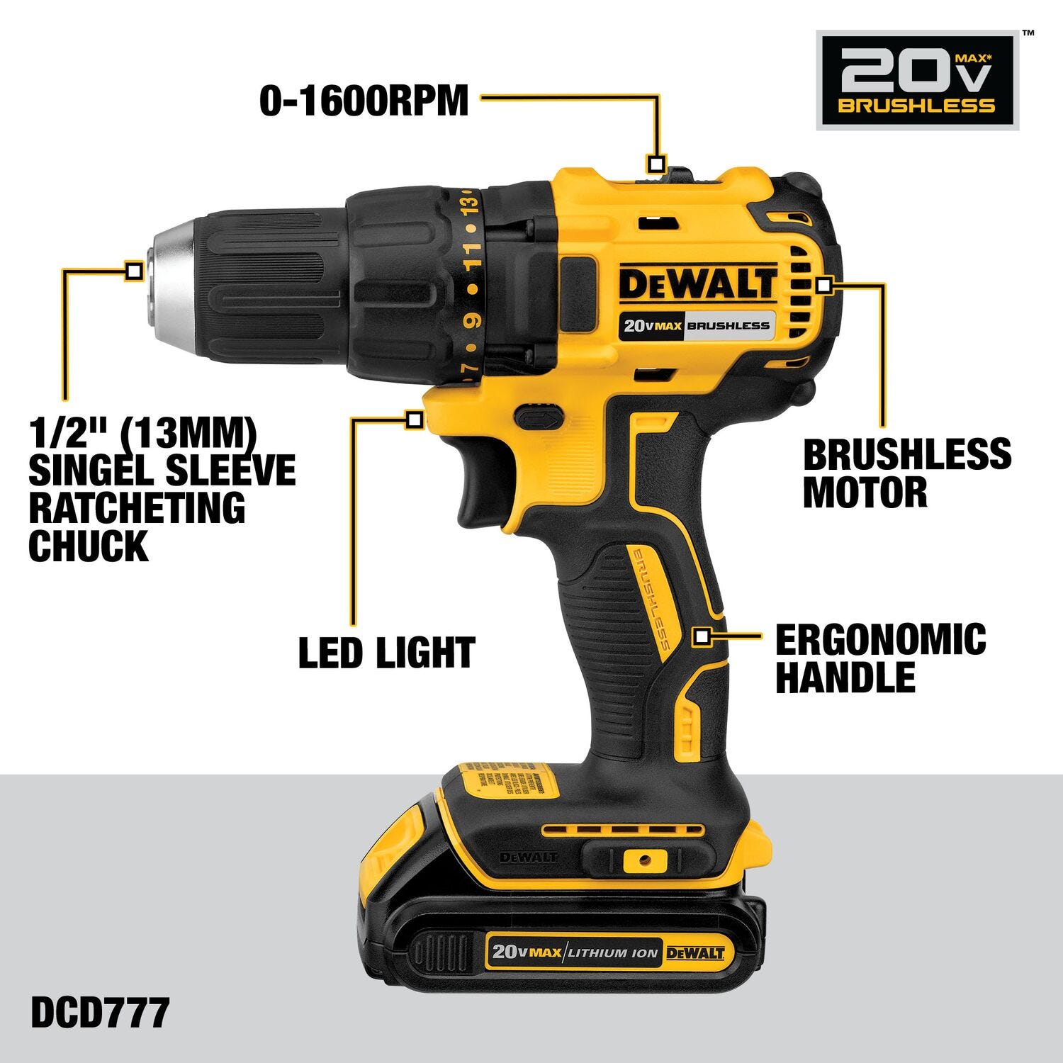 DeWalt DCK277D2 20V MAX Brushless Compact Drill & Impact Driver 1.3Ah Kit