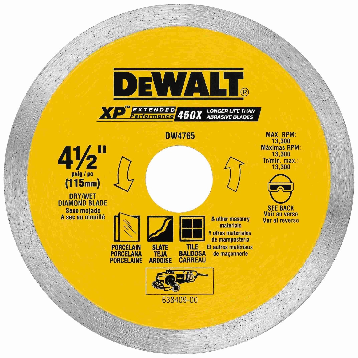 DeWalt DW4765 4-1/2 in. x .060 in. Porclean Tile Blade Wet/Dry