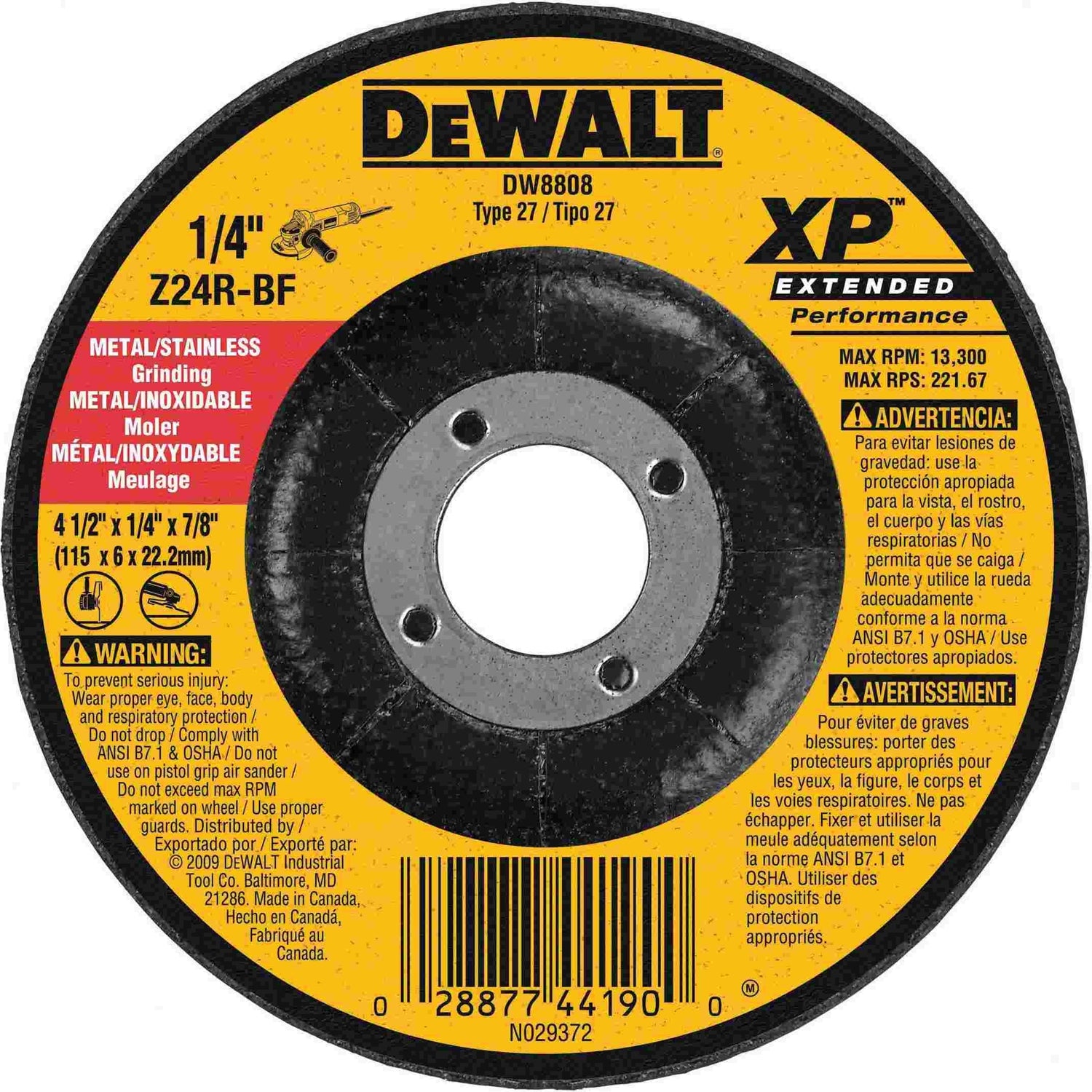 DeWalt DW8808 4-1/2" x 1/4" x 7/8" XP Grinding Wheel