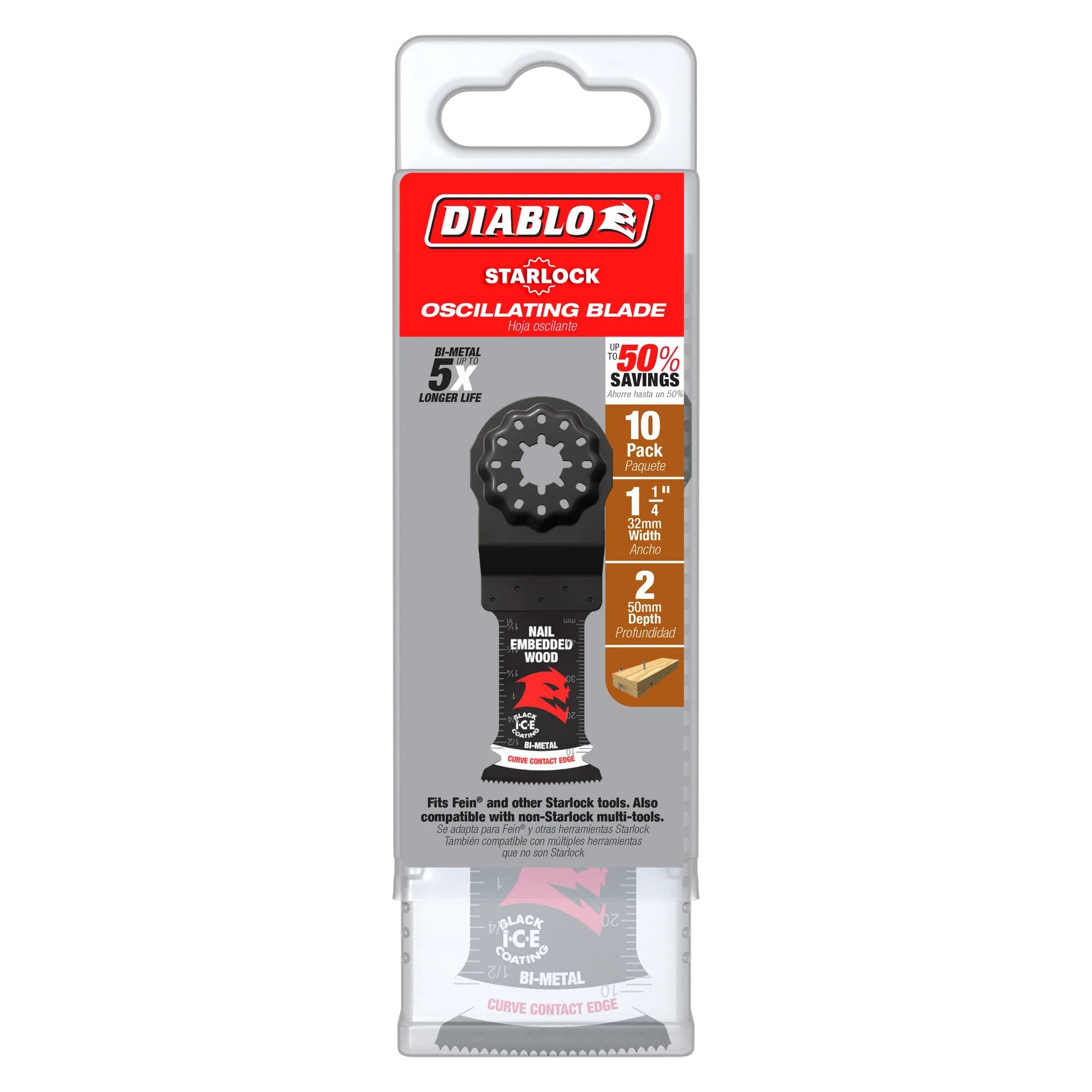 Diablo DOS125BW10 1-1/4 in. Starlock Bi-Metal Oscillating Blade for Nail-Embedded Wood (10-Pack)