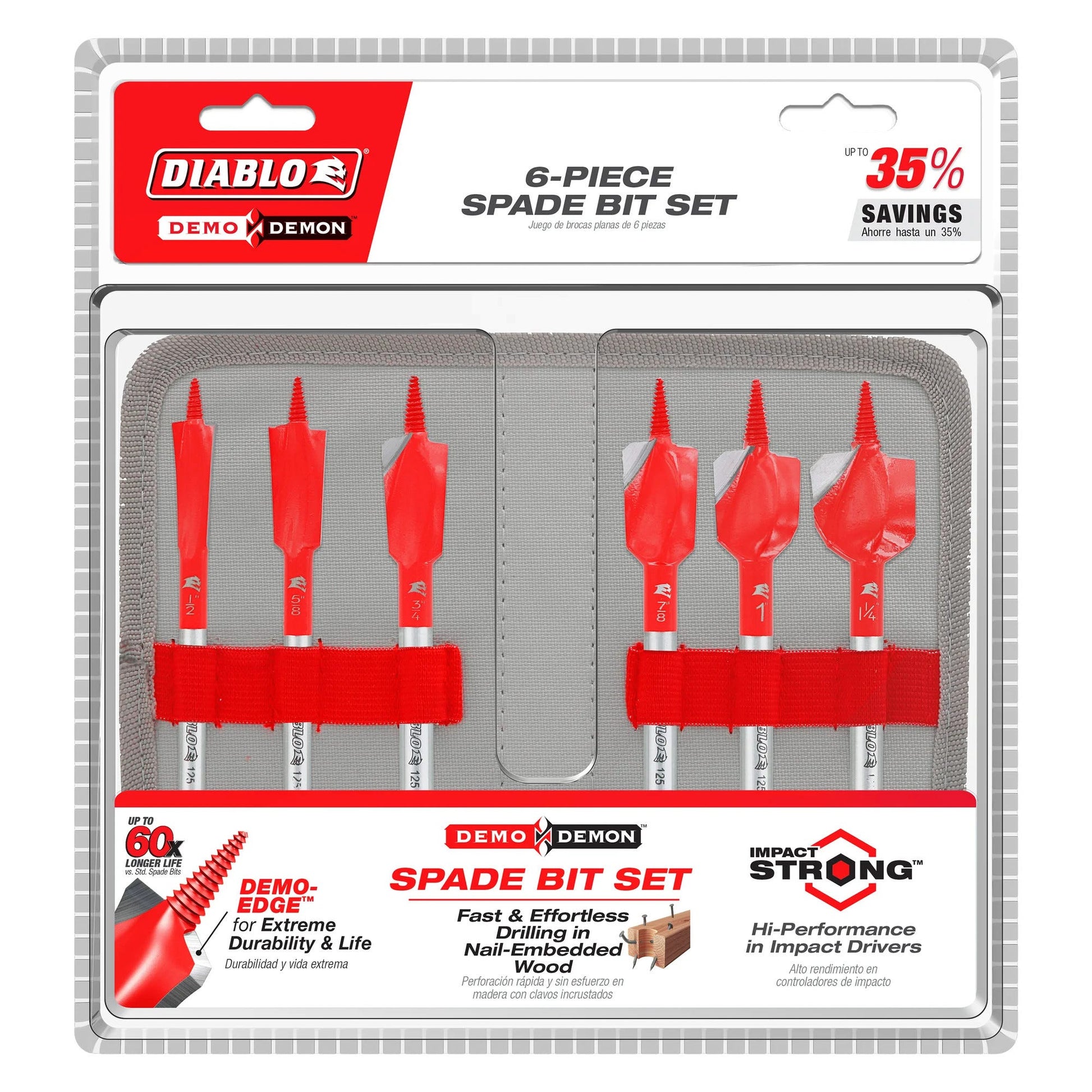 Diablo DSPD4920-S6 Demo Demon 6-Piece Spade Bit Set for Nail-Embedded Wood