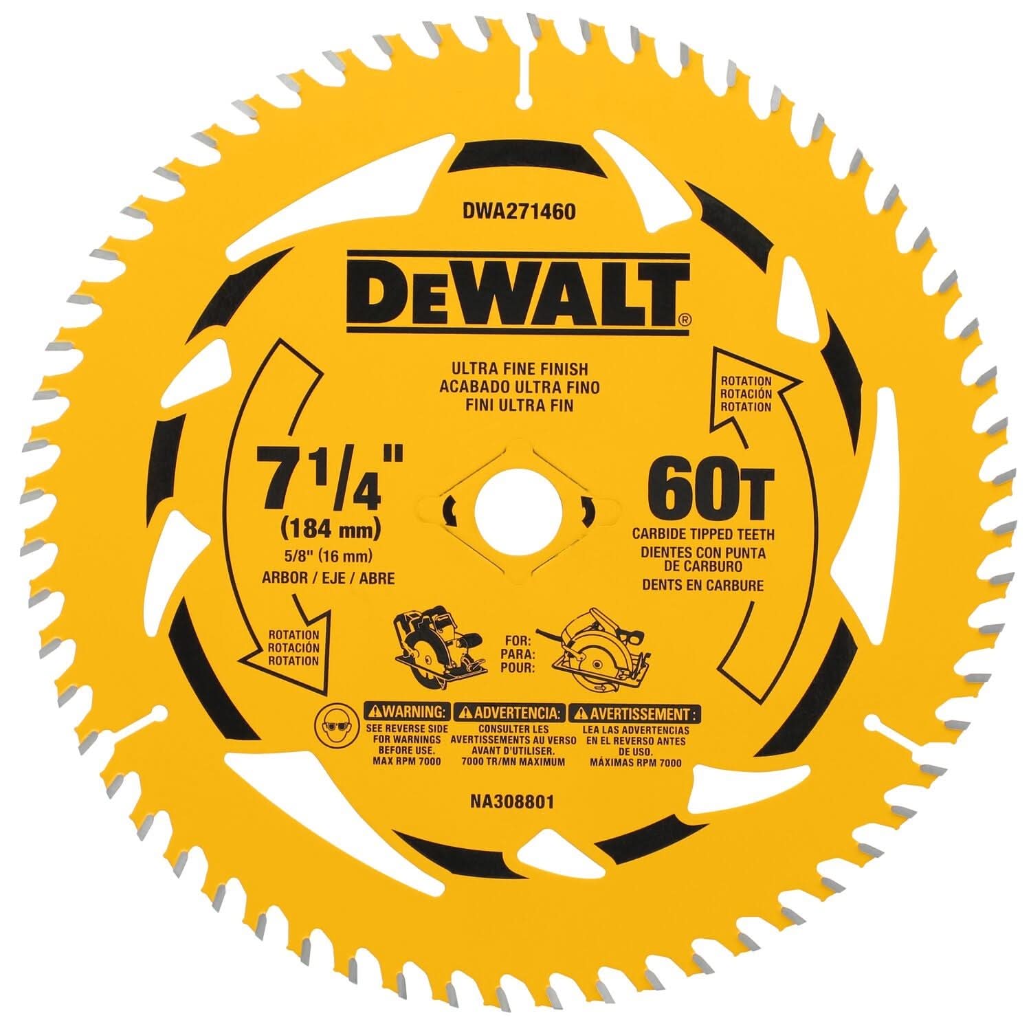 DeWalt DWA271460 7-1/4 in. 60T Carbide-Tipped Ultra Fine Finish