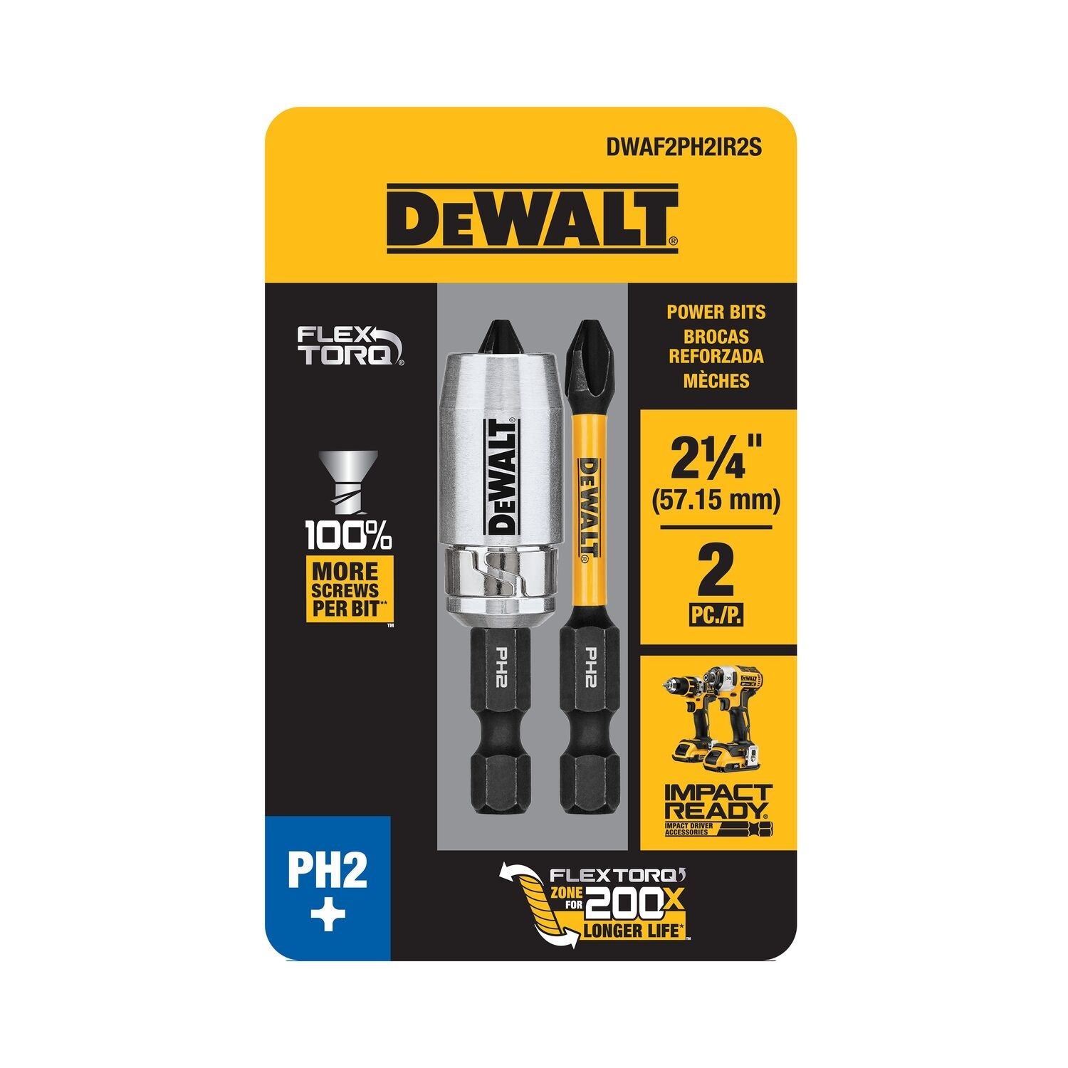 DeWalt DWAF2PH2IR2S FlexTorq Impact Ready Screwdriving Bit, PH2, 2