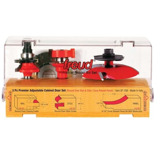 Freud 97-158 3 Piece Premier Adjustable Cabinet Router Bit Set