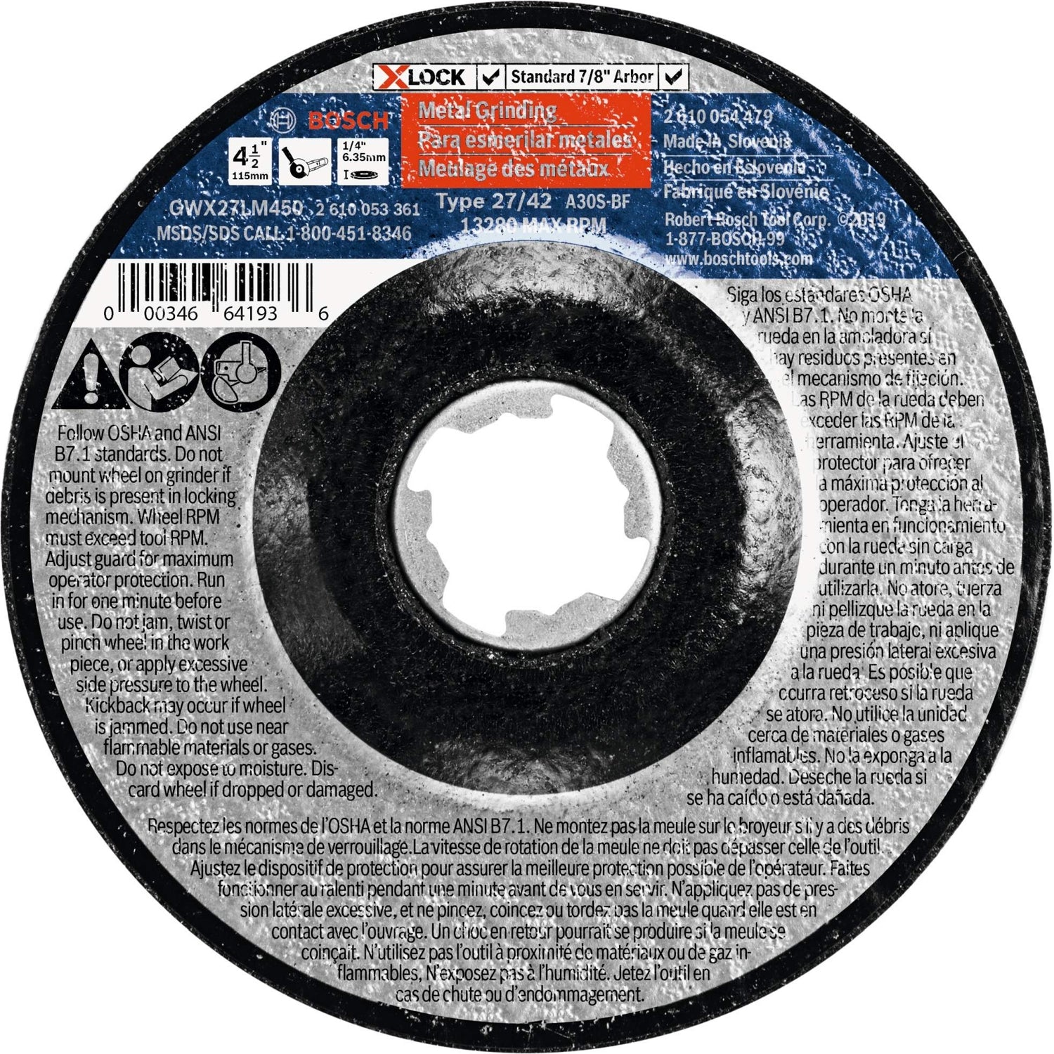 Bosch GWX27LM450 X-Lock Metal Grinding T27 4-1/2" x1/4" Wheel