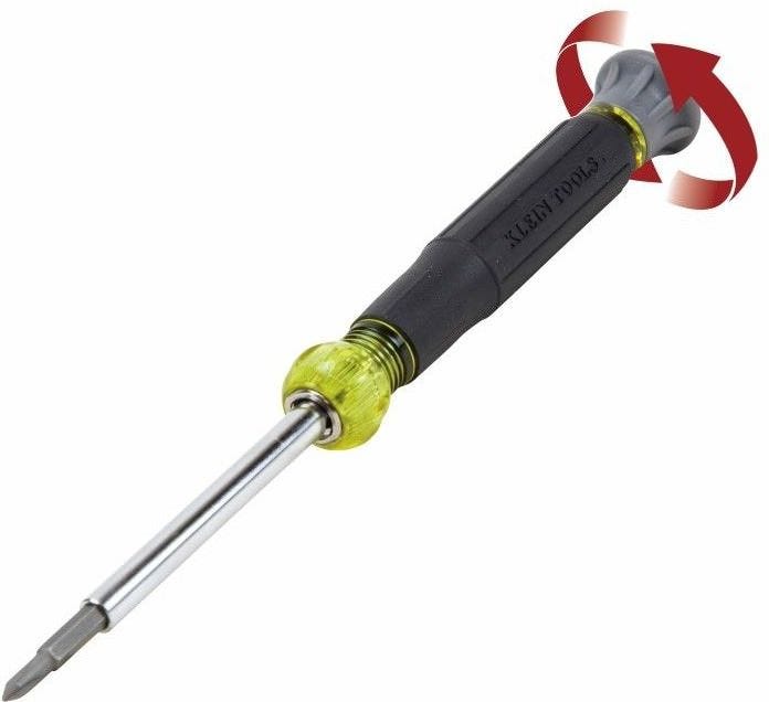 Klein 32581 Multi-Bit Electronics Screwdriver, 4-in-1, Phillips, Slotted Bits