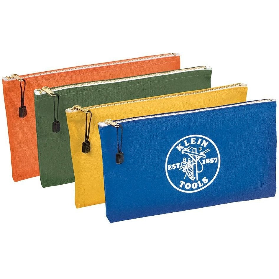 Klein 5140 Zipper Bags, Canvas Tool Pouches Olive/Orange/Blue/Yellow, 4-Pack