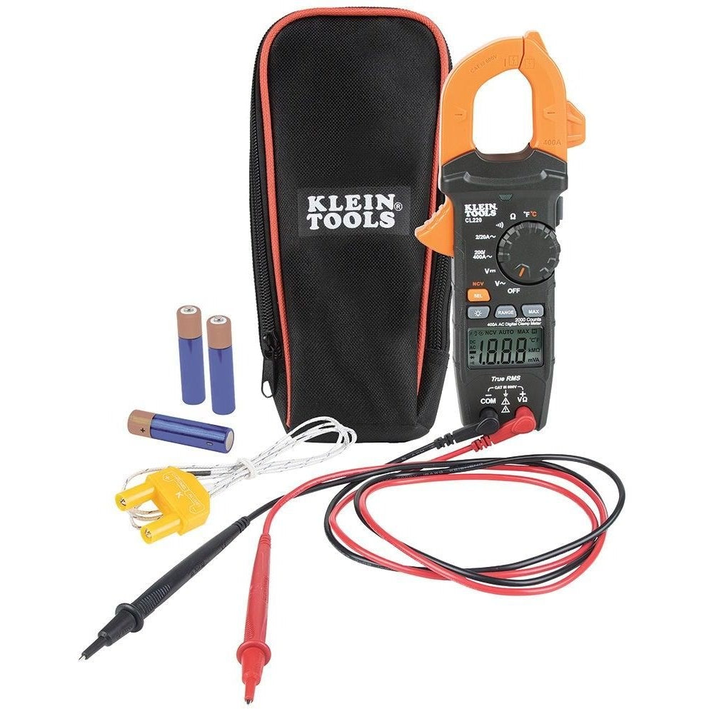 Klein CL220 Digital Clamp Meter, AC Auto-Ranging 400 Amp with Temp
