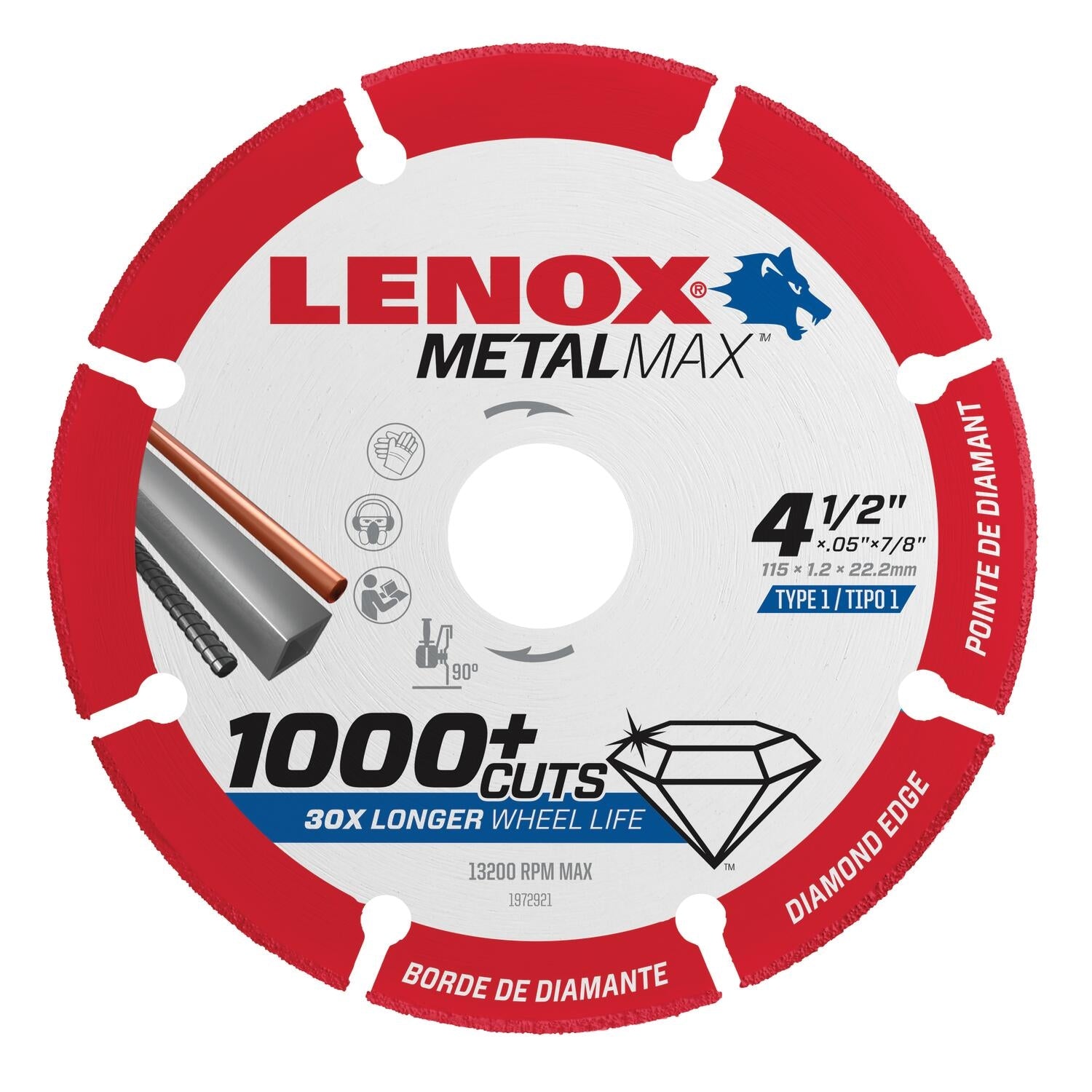 Lenox 1972921 METALMAX Diamond Edge Cutoff Wheel, 4.5" X 7/8"