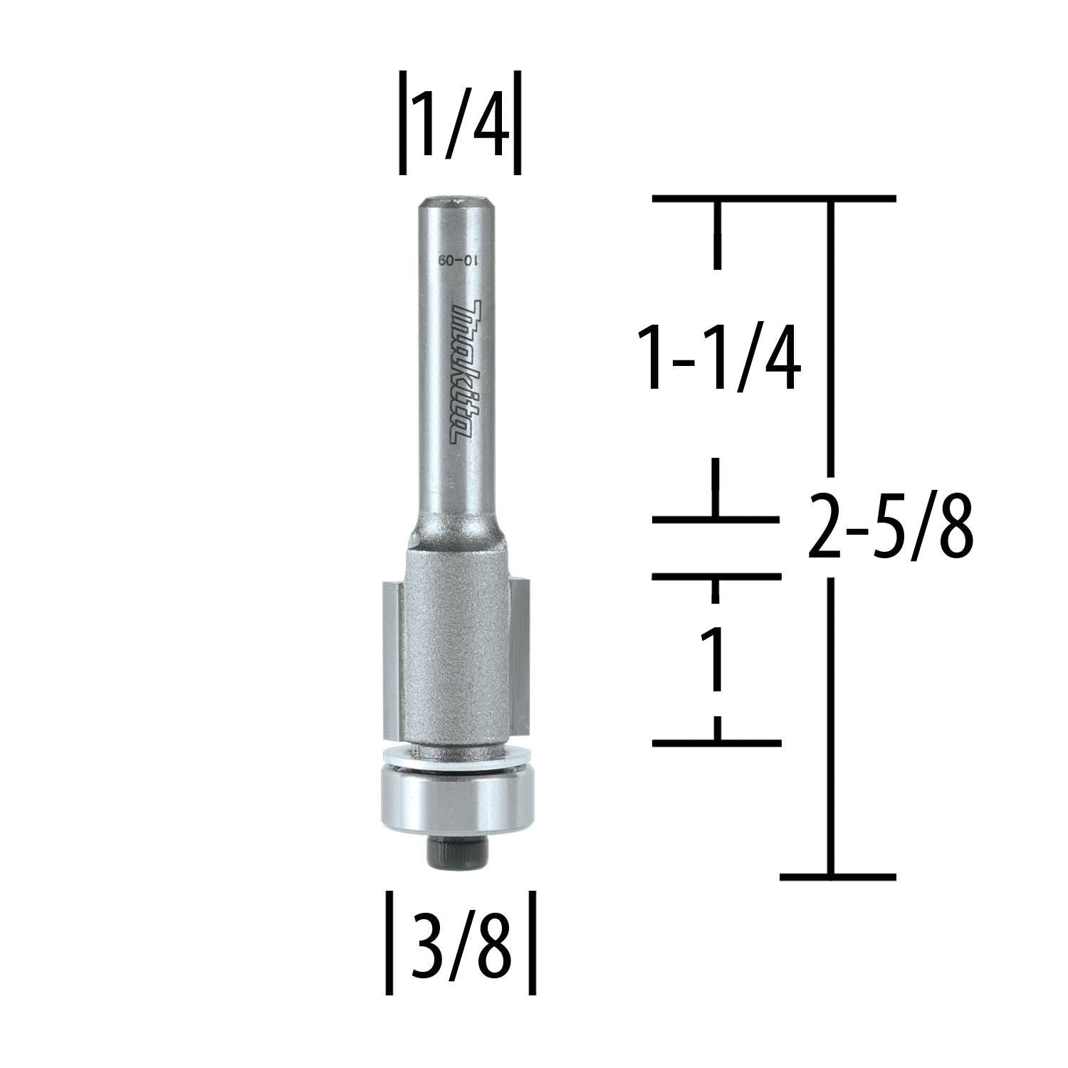 Makita 733128-8A Router Bit 3/8" Flush 1" Cut, 1/4" SH, C.T.