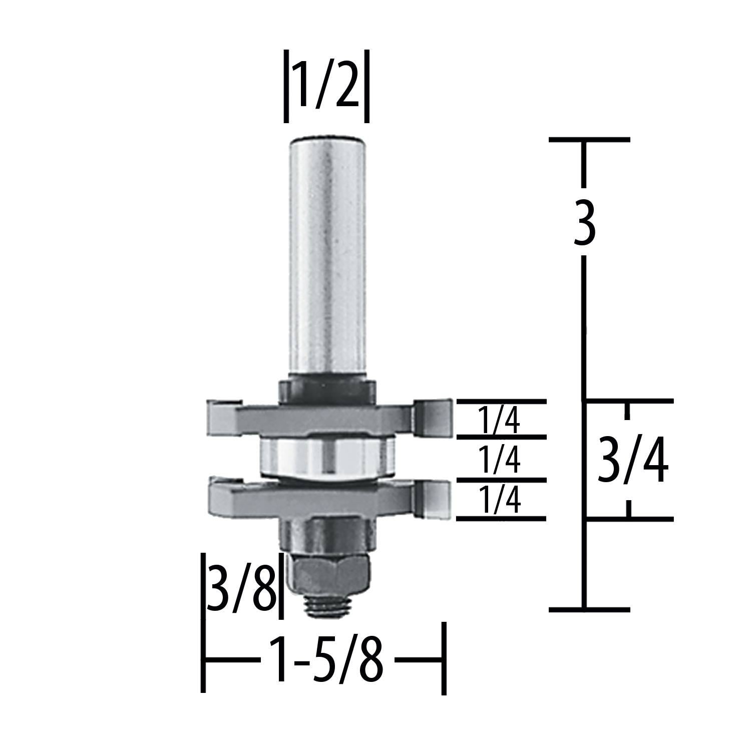 Makita 733307-A Router Bit, 1/4" 2 Wing, 2 Cutter T&G, 1/2" SH, C.T.