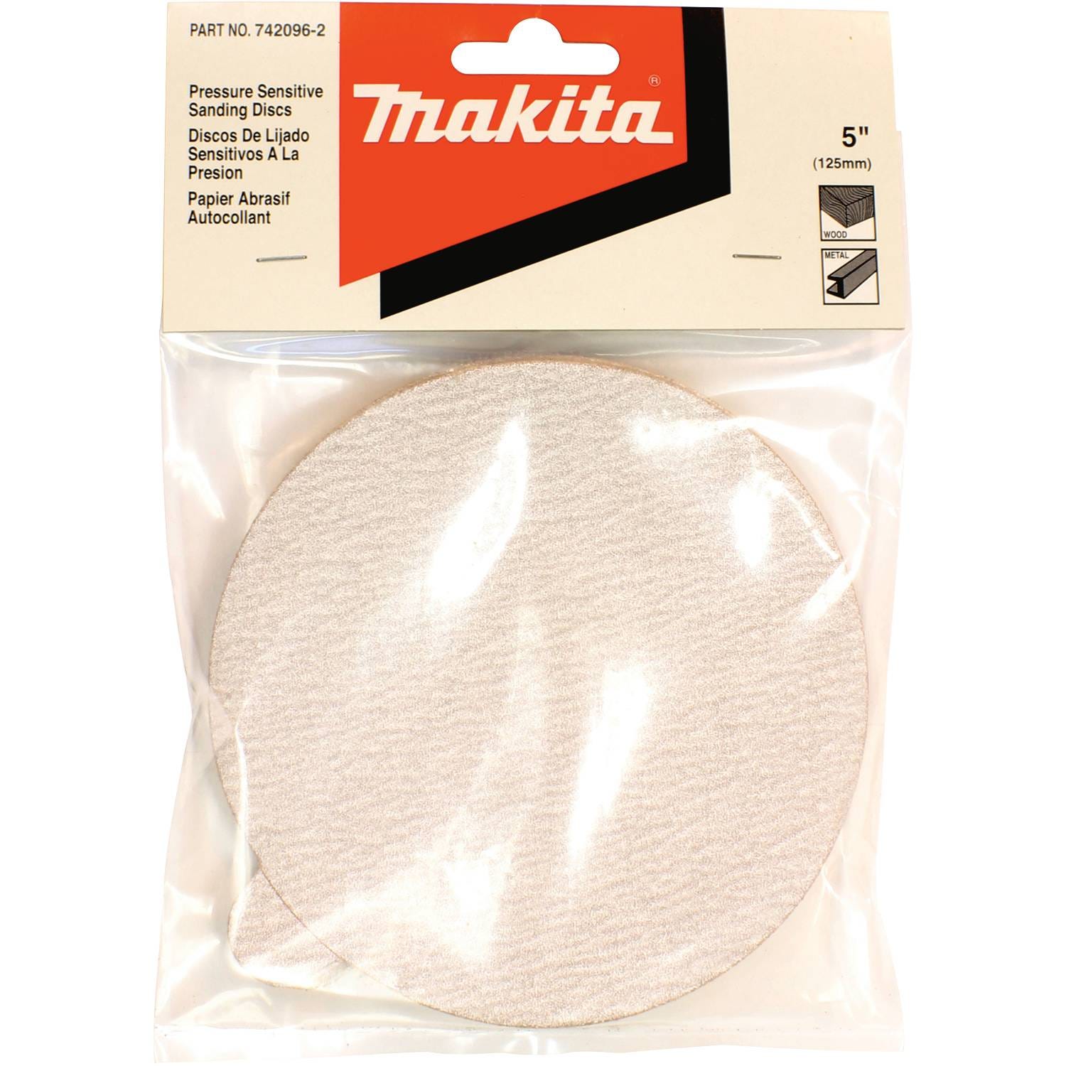 Makita 742096-2 5" Round Abrasive Disc, Pressure Sensitive Adhesive (PSA), 100 Grit, 10/pk