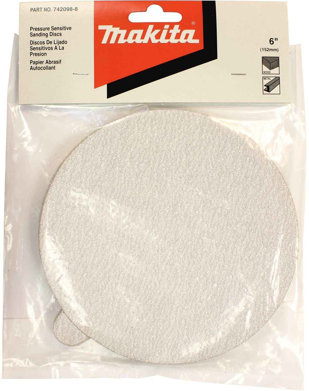 Makita 742098-8 6" Round Abrasive Disc, Pressure Sensitive Adhesive (PSA), 60 Grit, 10/pk