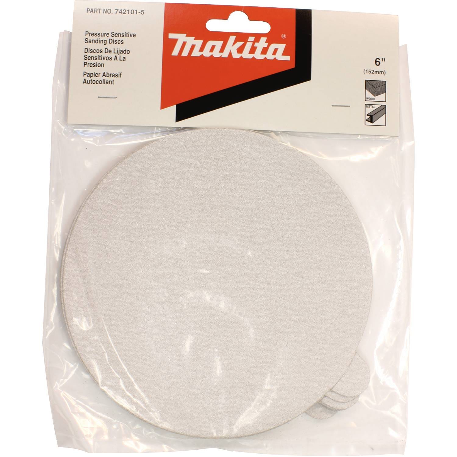 Makita 742101-5 6" Round Abrasive Disc, Pressure Sensitive Adhesive (PSA), 120 Grit, 10/pk