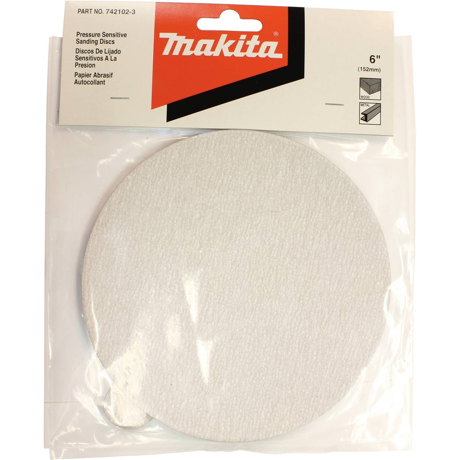 Makita 742102-3 6" Round Abrasive Disc, Pressure Sensitive Adhesive (PSA), 180 Grit, 10/pk