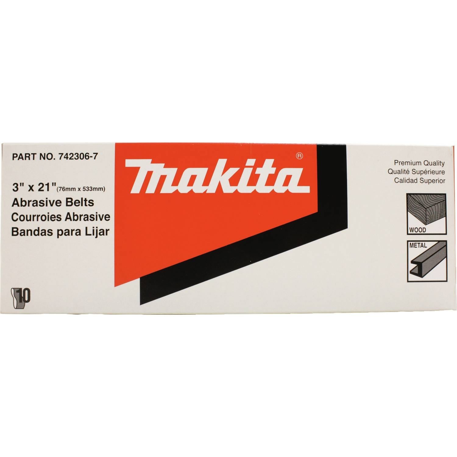 Makita 742312-8B 3" x 24" Abrasive Belt, 60 Grit, 10/pk