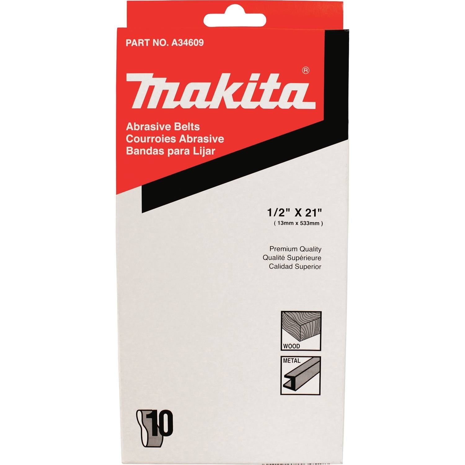 Makita A-34609 1/2" x 21" Abrasive Belt, 120 Grit, 10/pk