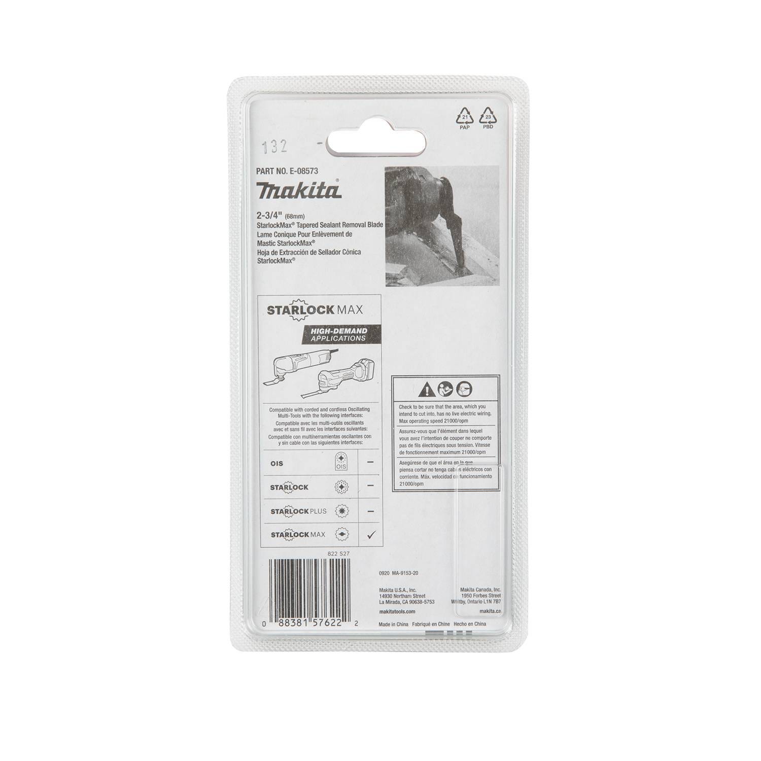 Makita E-08573 StarlockMax Oscillating Multi-Tool High Carbon Steel Tapered Sealant Removal and Joint Cutter Blade