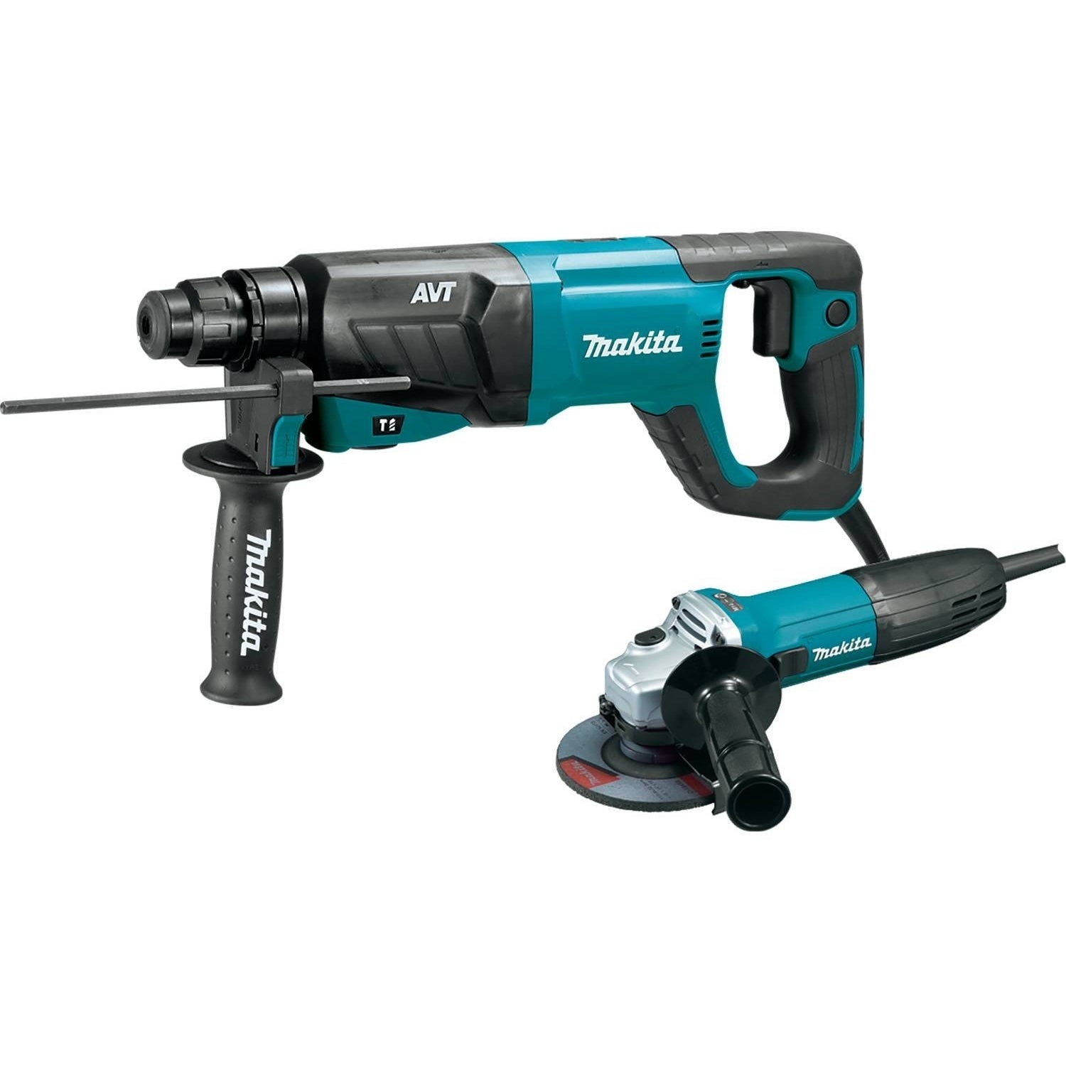 Makita HR2641X1 1" SDS-PLUS AVT Rotary Hammer (D-handle) and 4-1/2" Angle Grinder