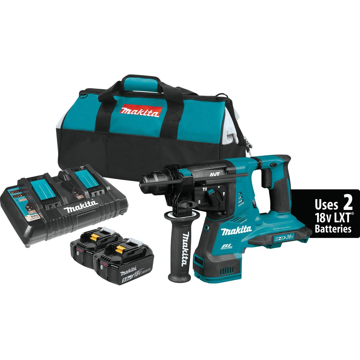 Makita XRH08PT 36V (18V X2) LXT Brushless 1-1/8" SDS-PLUS AVT Rotary Hammer Kit (5.0Ah)