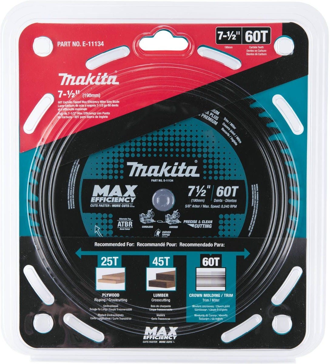 Makita E-11134 7-1/2" 60T Carbide-Tipped Max Efficiency Miter Saw Blade