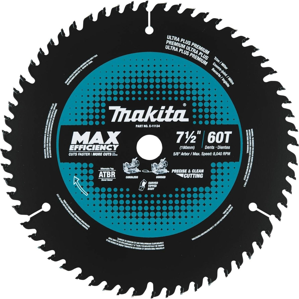 Makita E-11134 7-1/2" 60T Carbide-Tipped Max Efficiency Miter Saw Blade